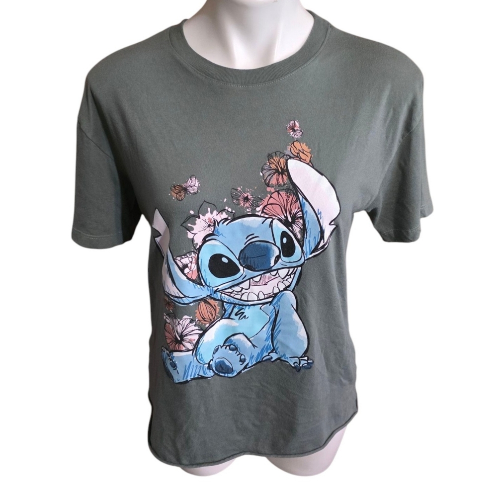 Disney's Lilo & Stitch Floral Stitch Graphic Tee Green Size M